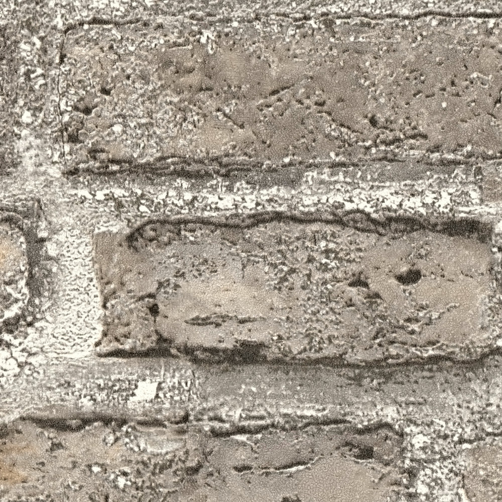             Papier peint à motif de mur rustique style industriel - gris, marron
        