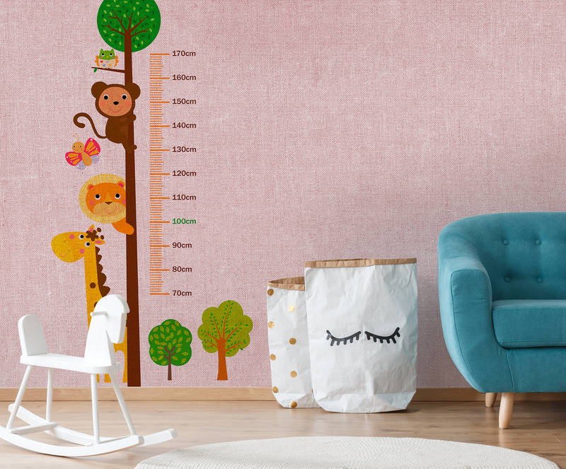             Papier peint panoramique pour chambre d'enfant avec échelle graduée - rose, multicolore
        