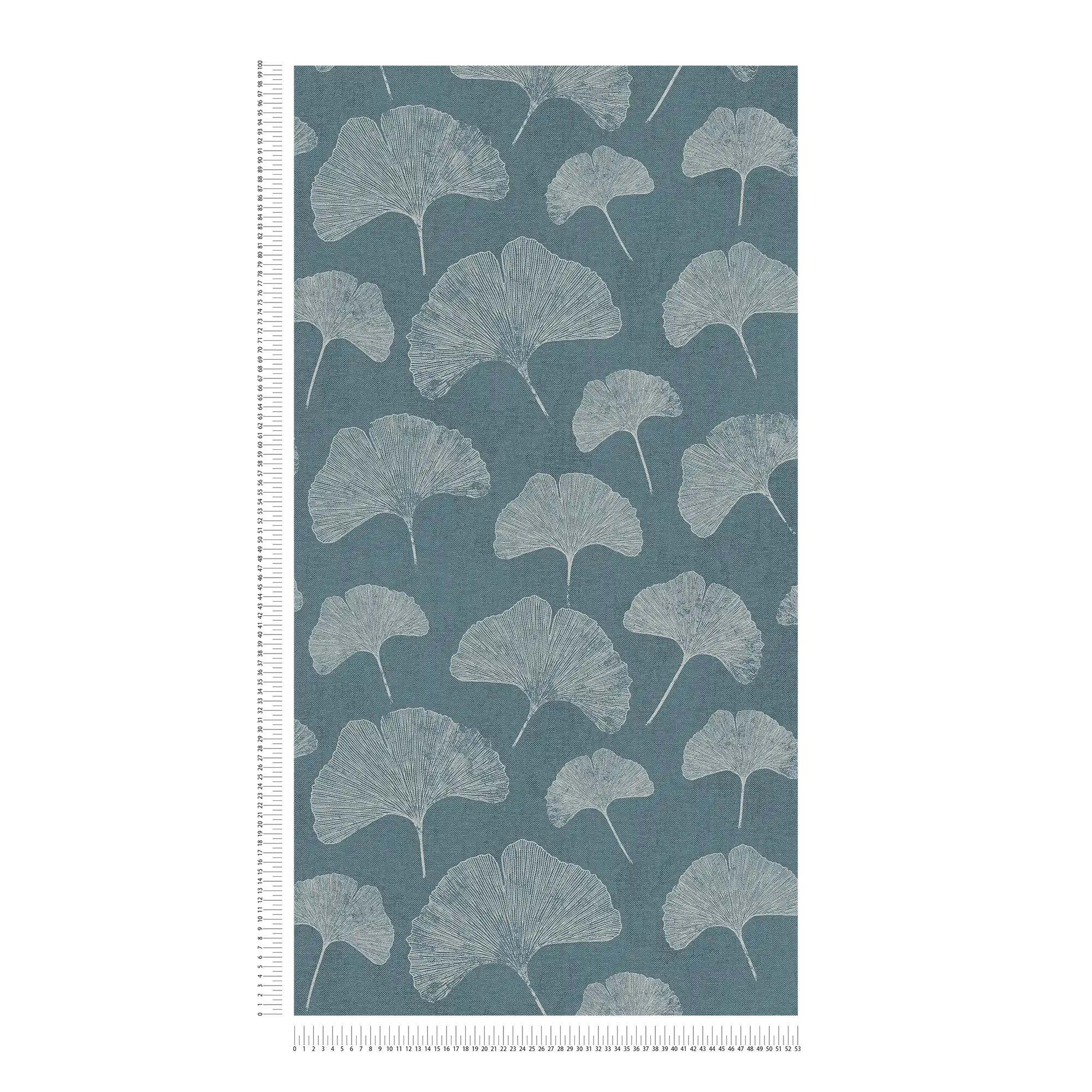             Floral wallpaper with leaves matt textured - blue, white, silver
        