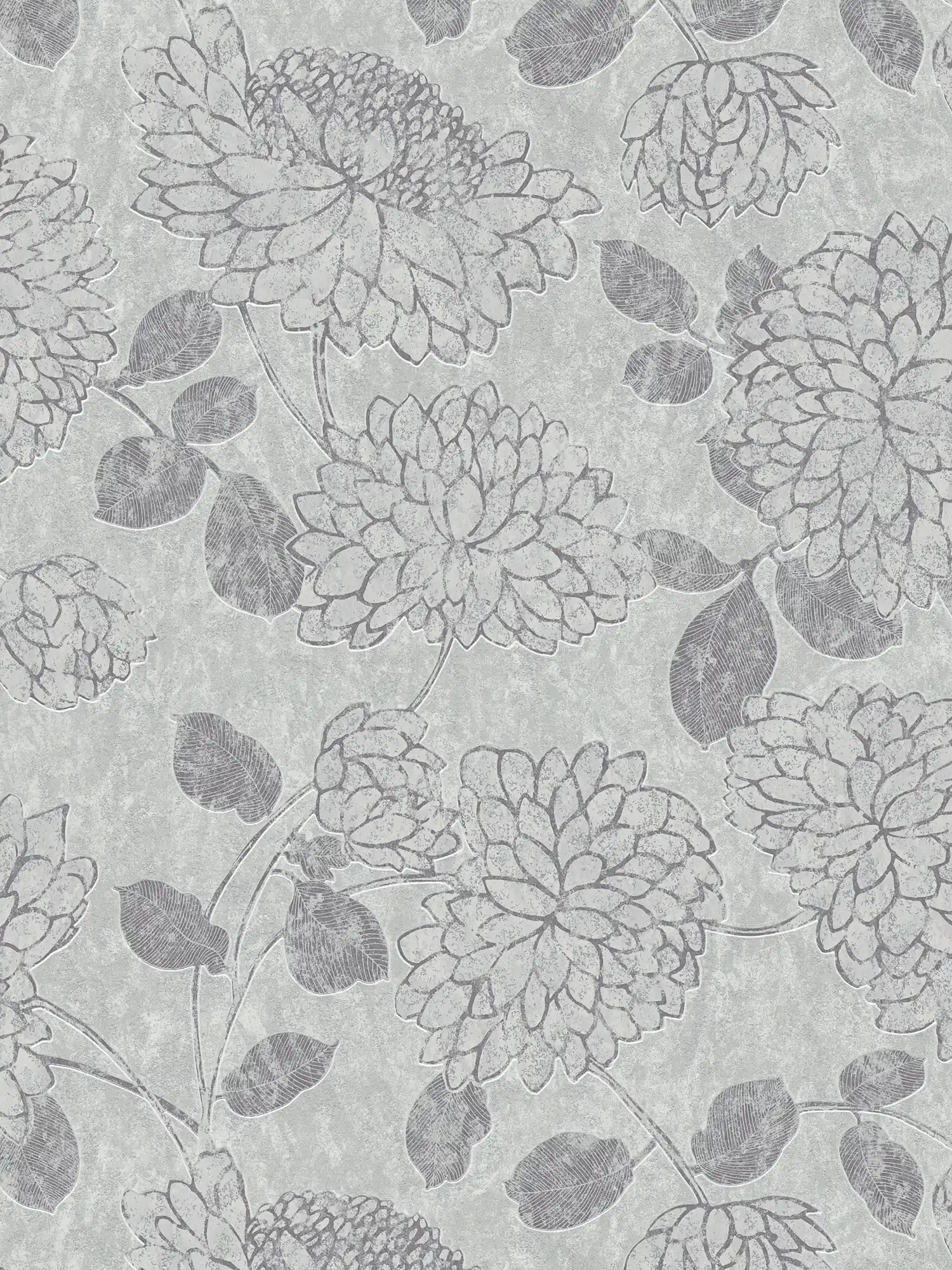 Non-woven wallpaper with floral pattern and gloss effect - light grey, silver
