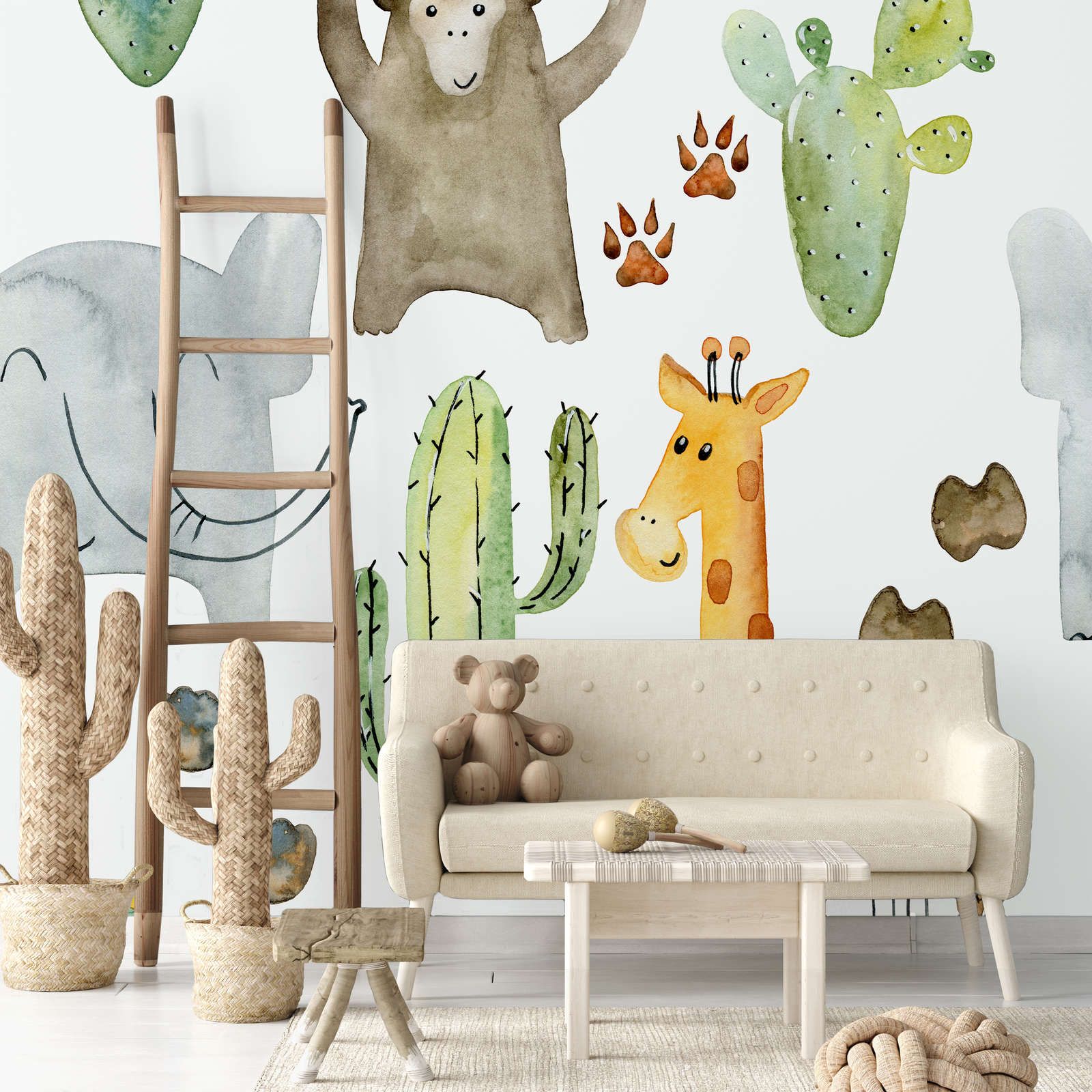             Papel pintado Animales y cactus - Material sin tejer liso y mate
        