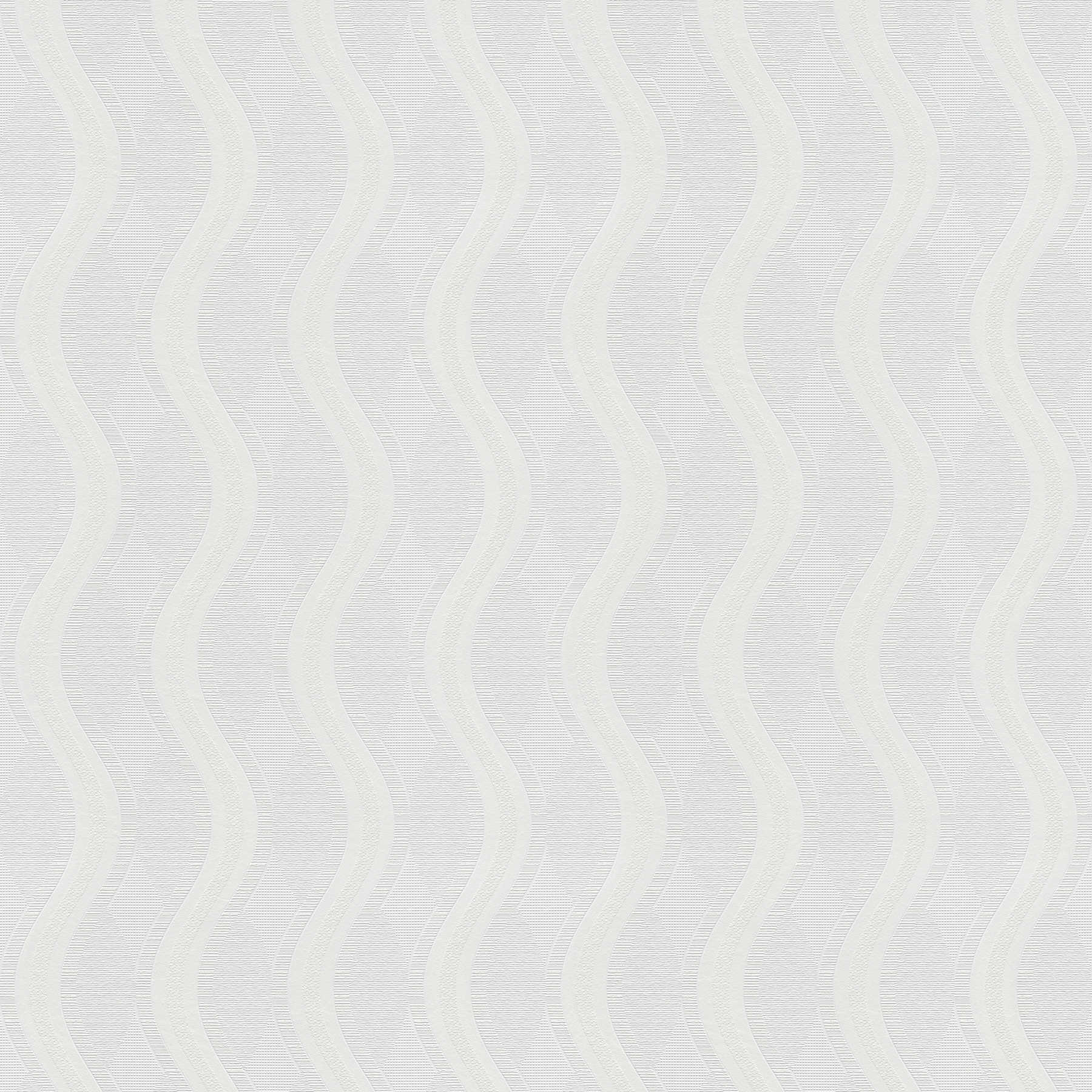 Papier peint rétro blanc avec motif géométrique de vagues - blanc
