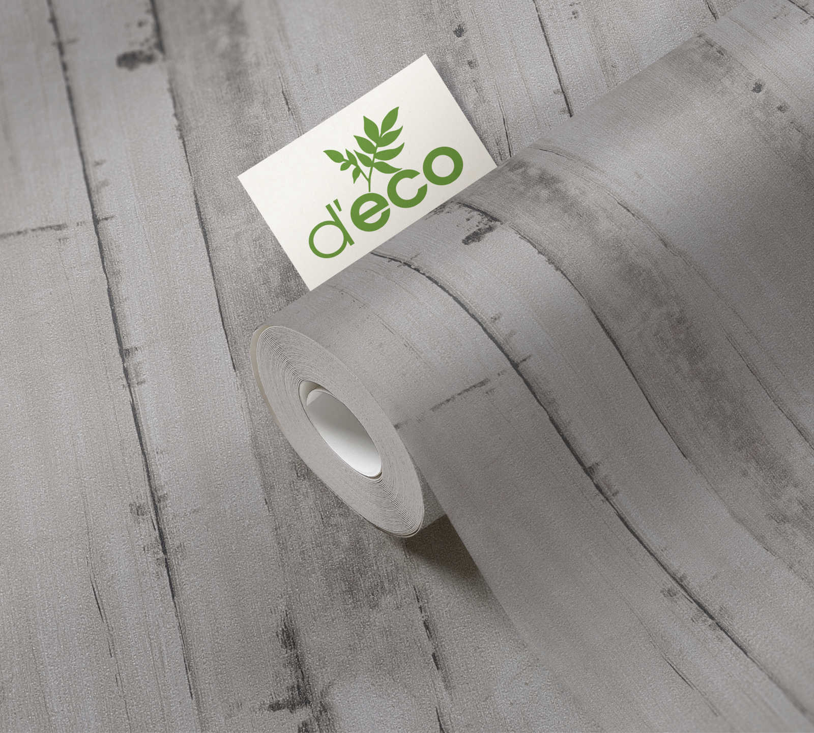             Carta da parati in tessuto non tessuto con aspetto legno senza PVC - grigio
        