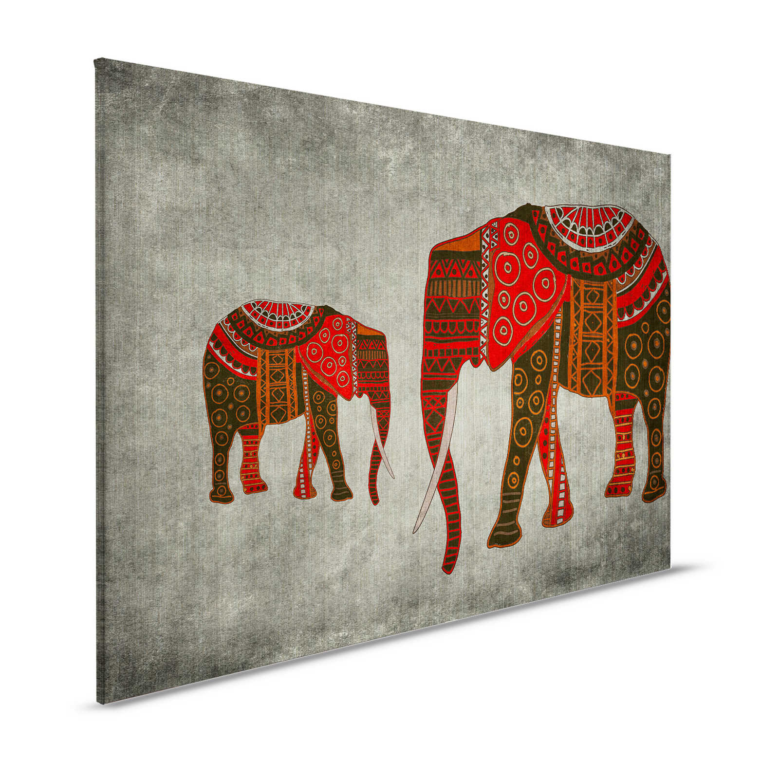 Nairobi 4 - Pintura sobre lienzo Elefantes con motivos étnicos - 1,20 m x 0,80 m
