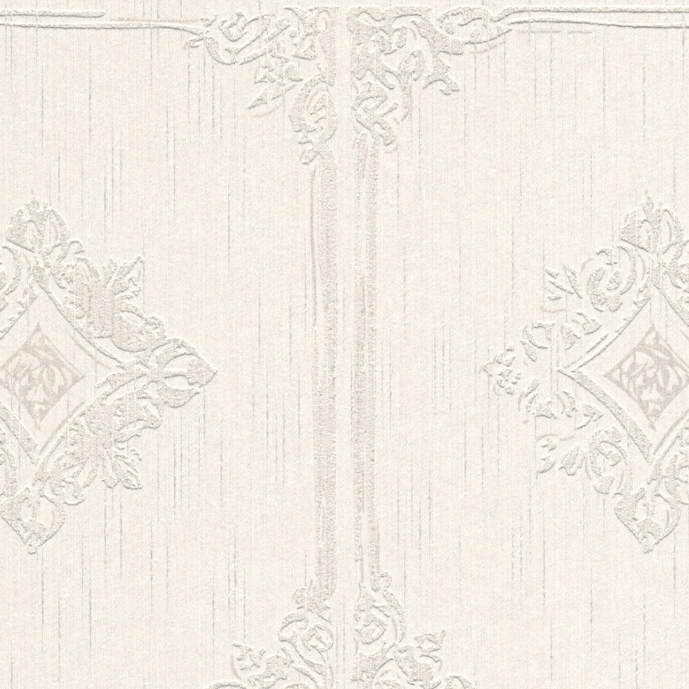             wallpaper vintage stucco design with ornament coffers - cream, grey
        