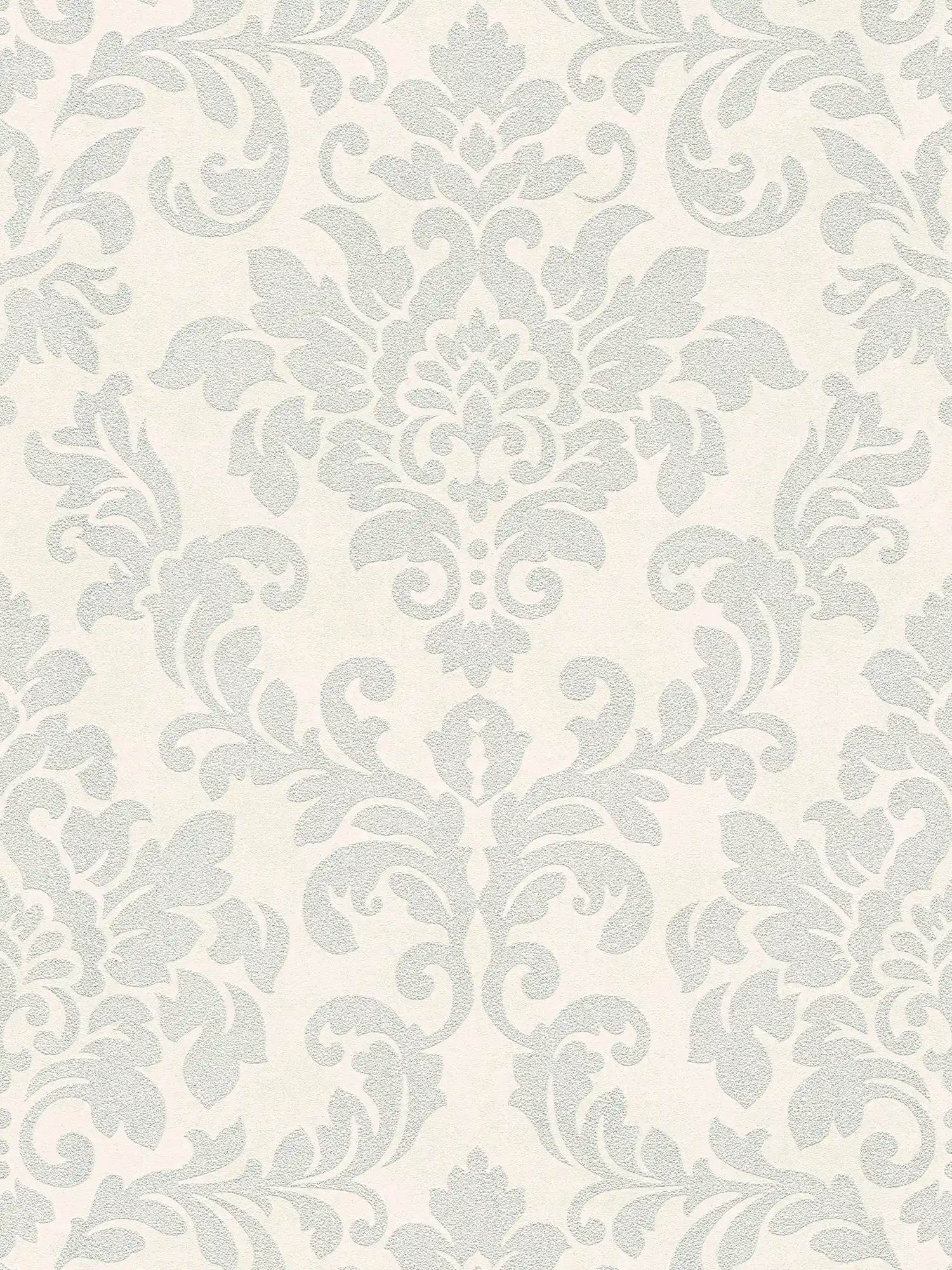 Floral ornamental wallpaper with metallic effect - grey, silver, white

