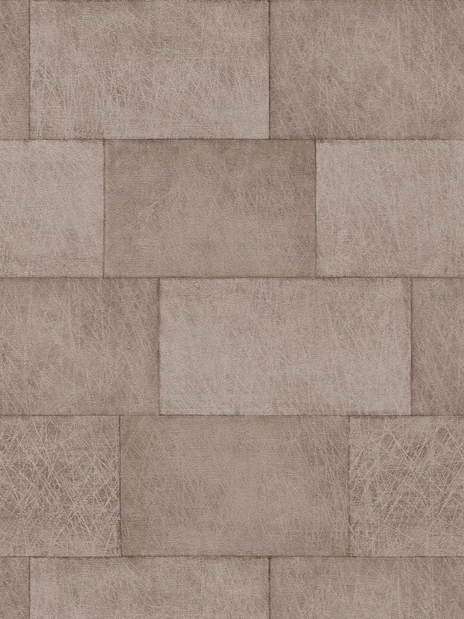 Non-woven wallpaper metallic design with tile pattern - brown
