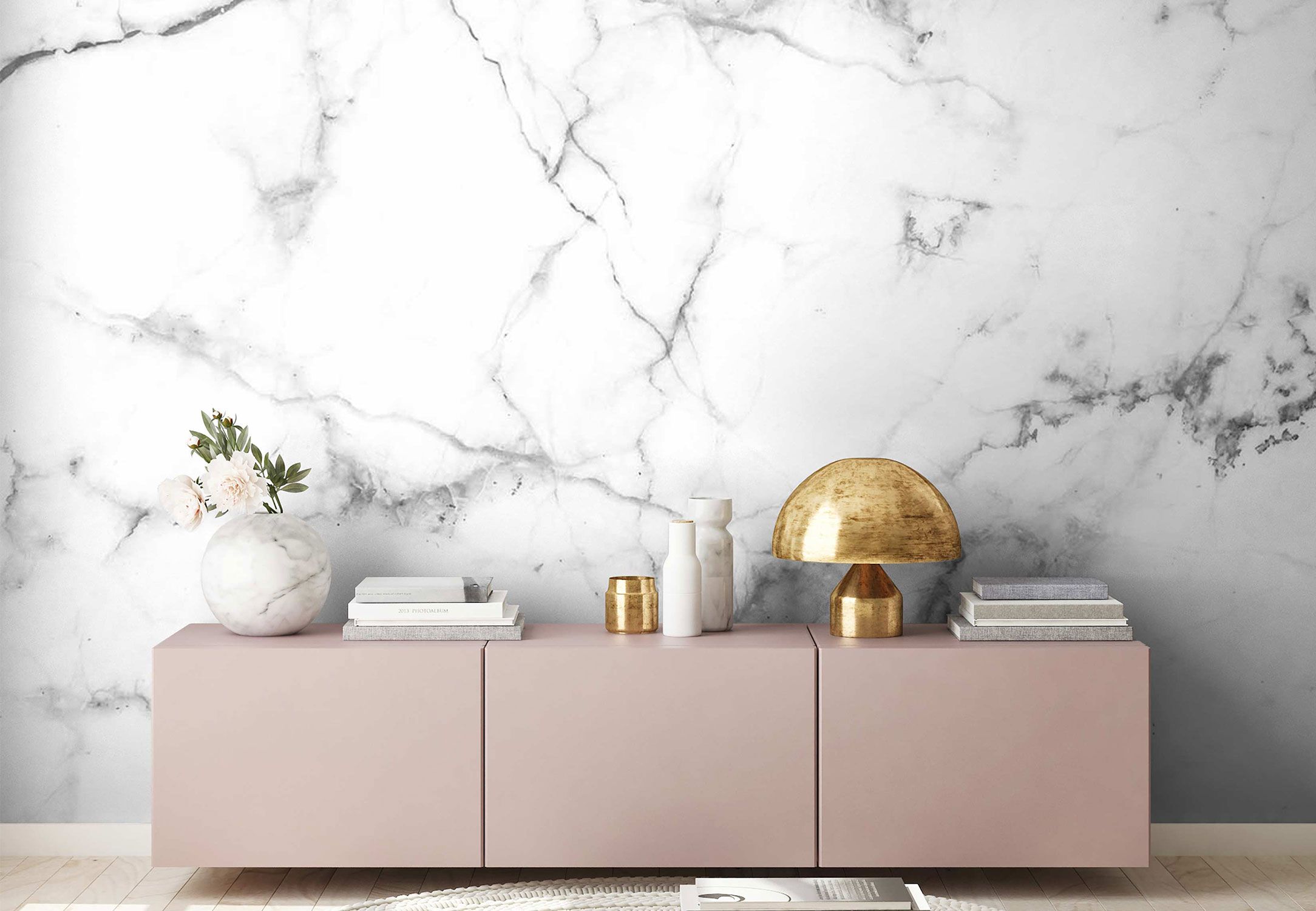 Marble-wallpaper-pink-sideboard