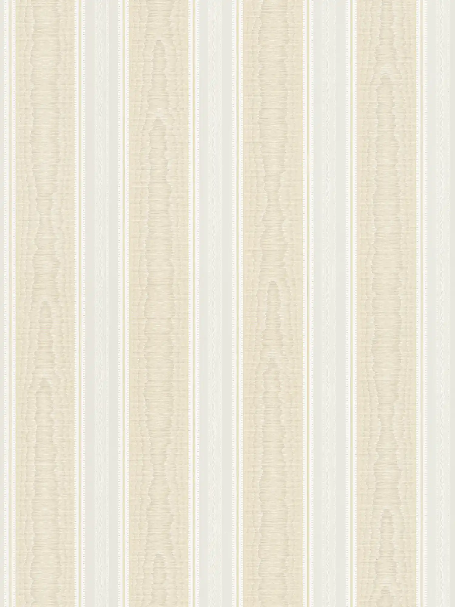 Papel pintado a rayas con efecto moiré de seda - beige, blanco
