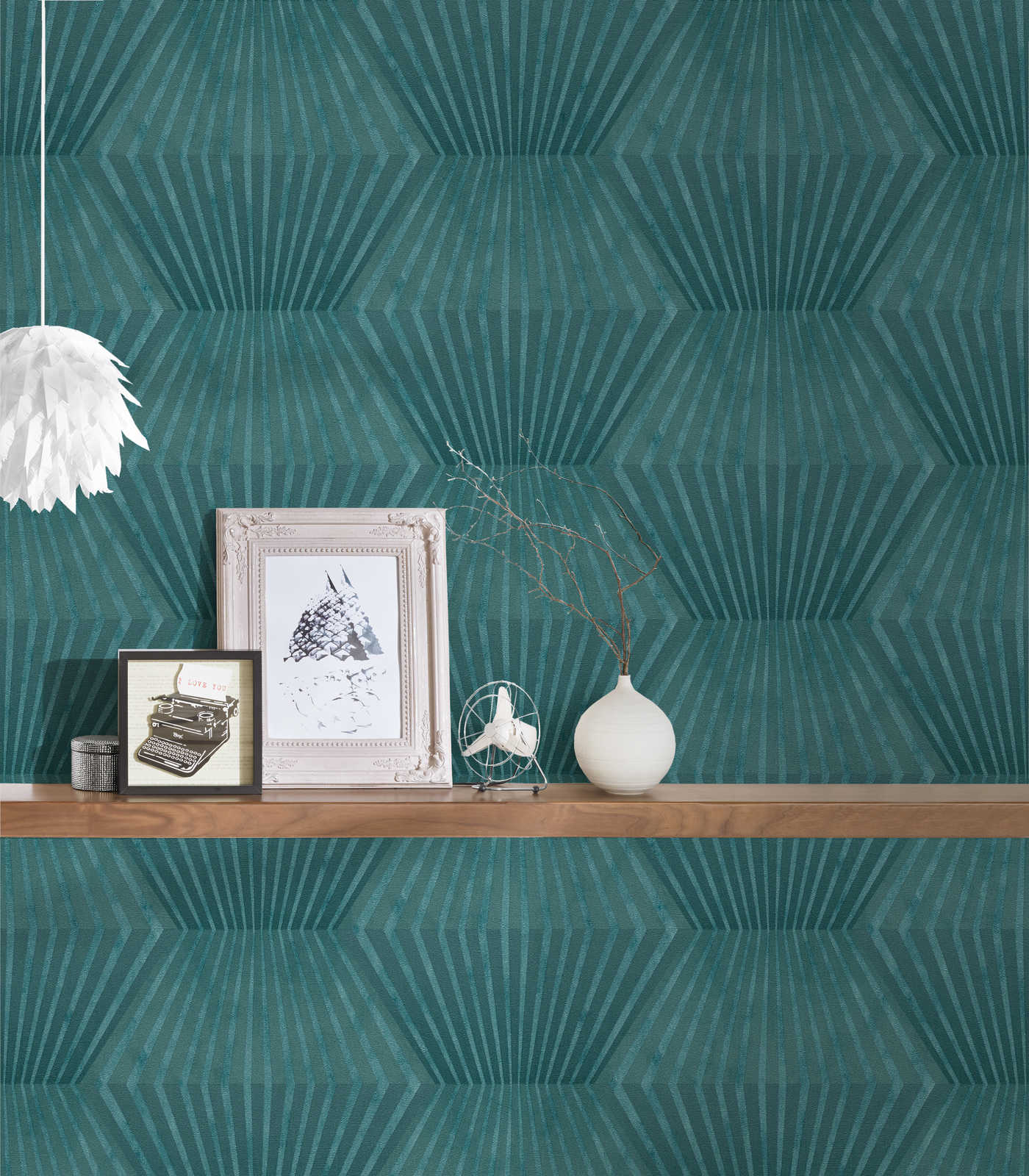             Art deco wallpaper with line pattern & metallic whole - Green
        