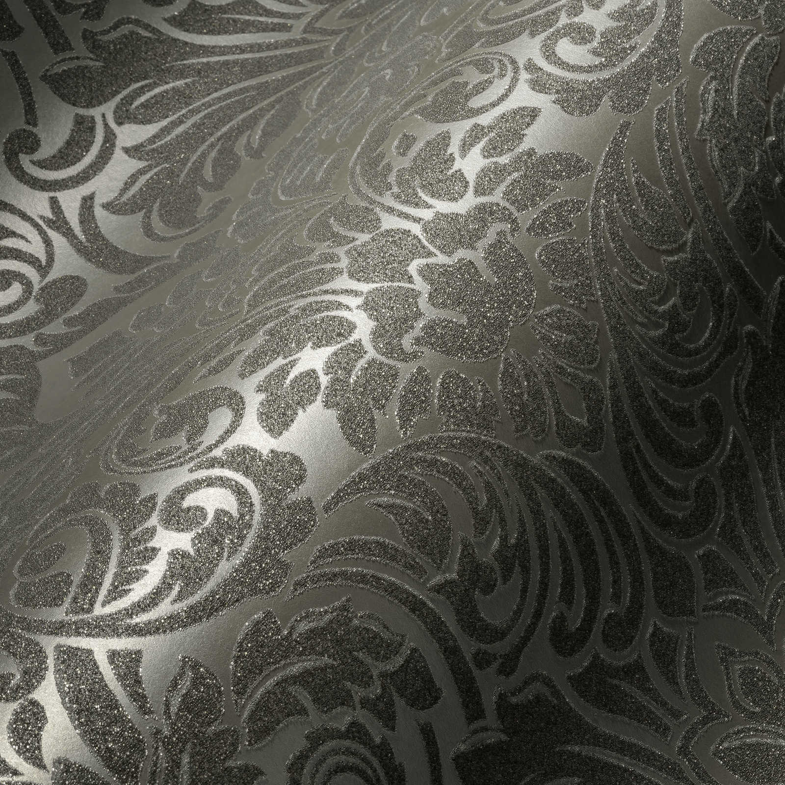             Papel pintado ornamental efecto metálico y diseño floral - plata, gris
        