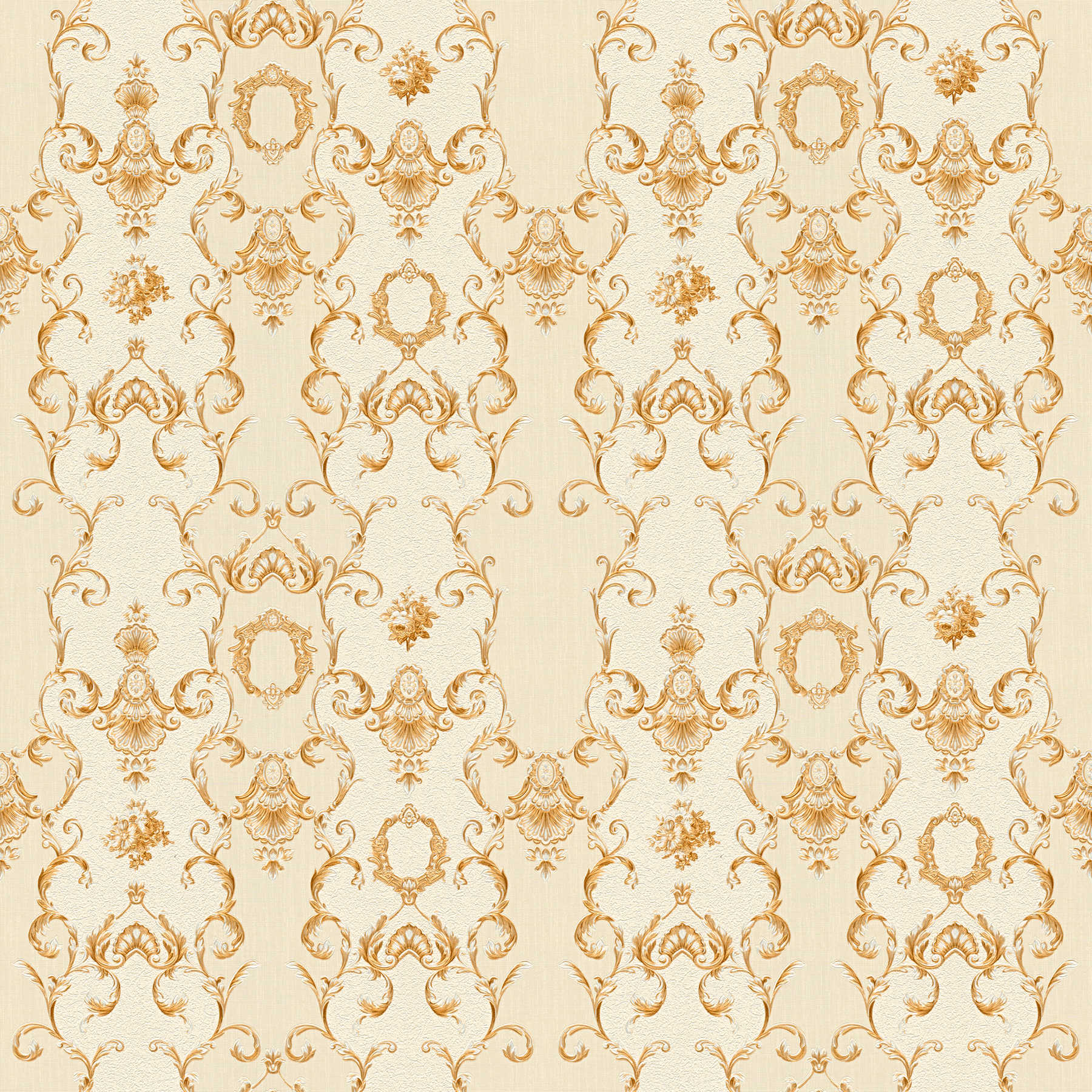 Neo baroque wallpaper filigree ornaments - cream, metallic

