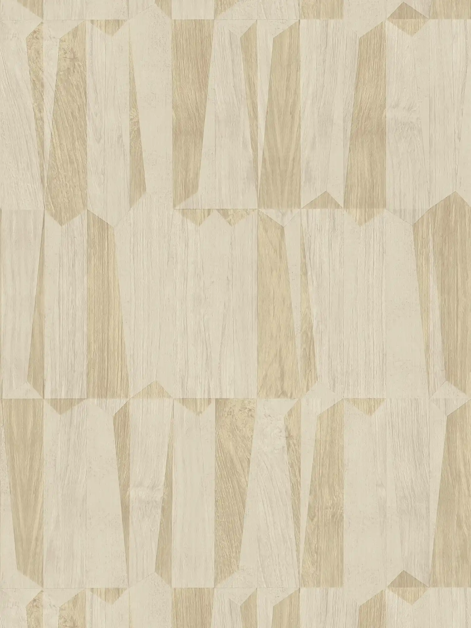 Metallic wallpaper with wood look in facet pattern - beige, grey
