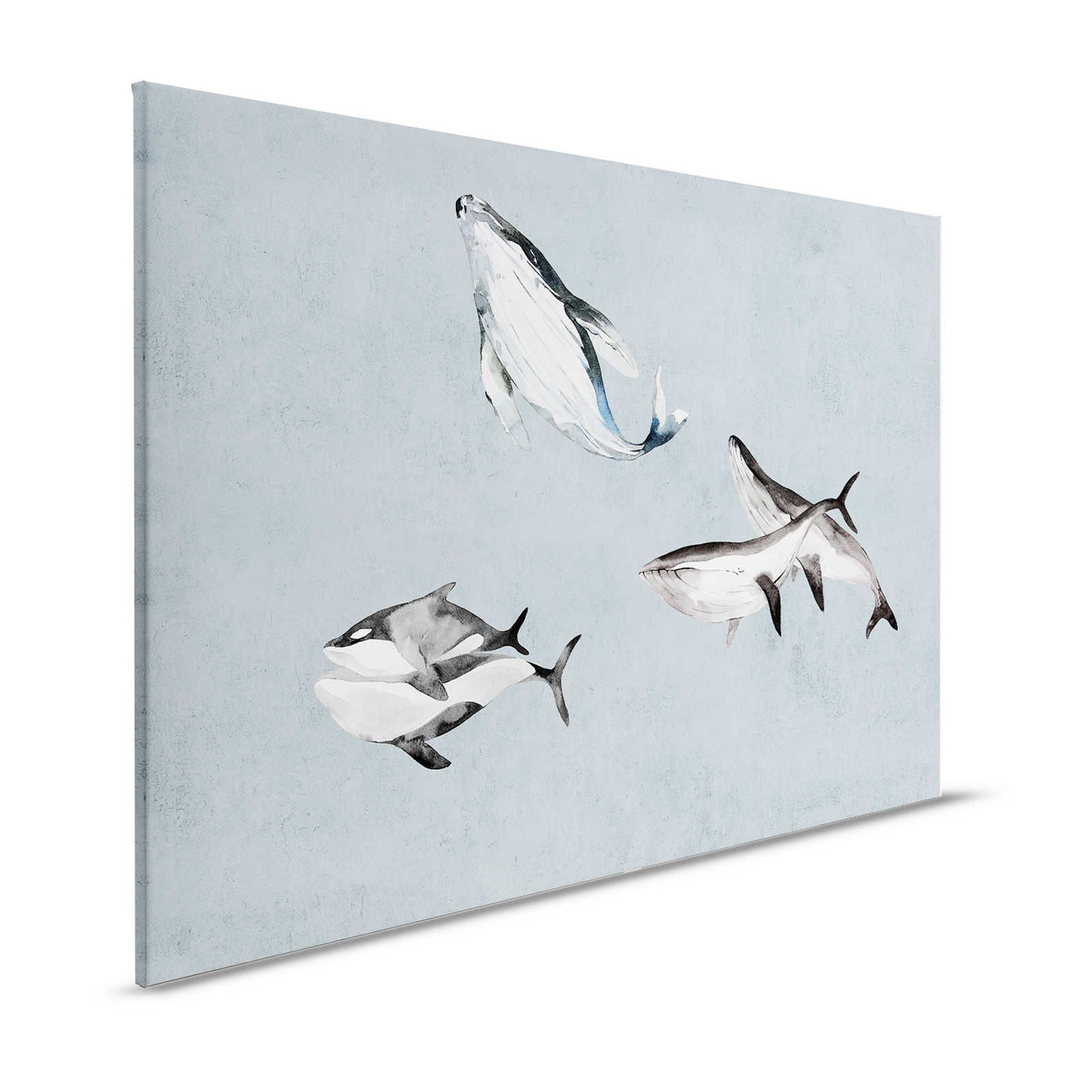 Oceans Five 2 - Canvas schilderij Walvissen onder water Aquarel - 1,20 m x 0,80 m
