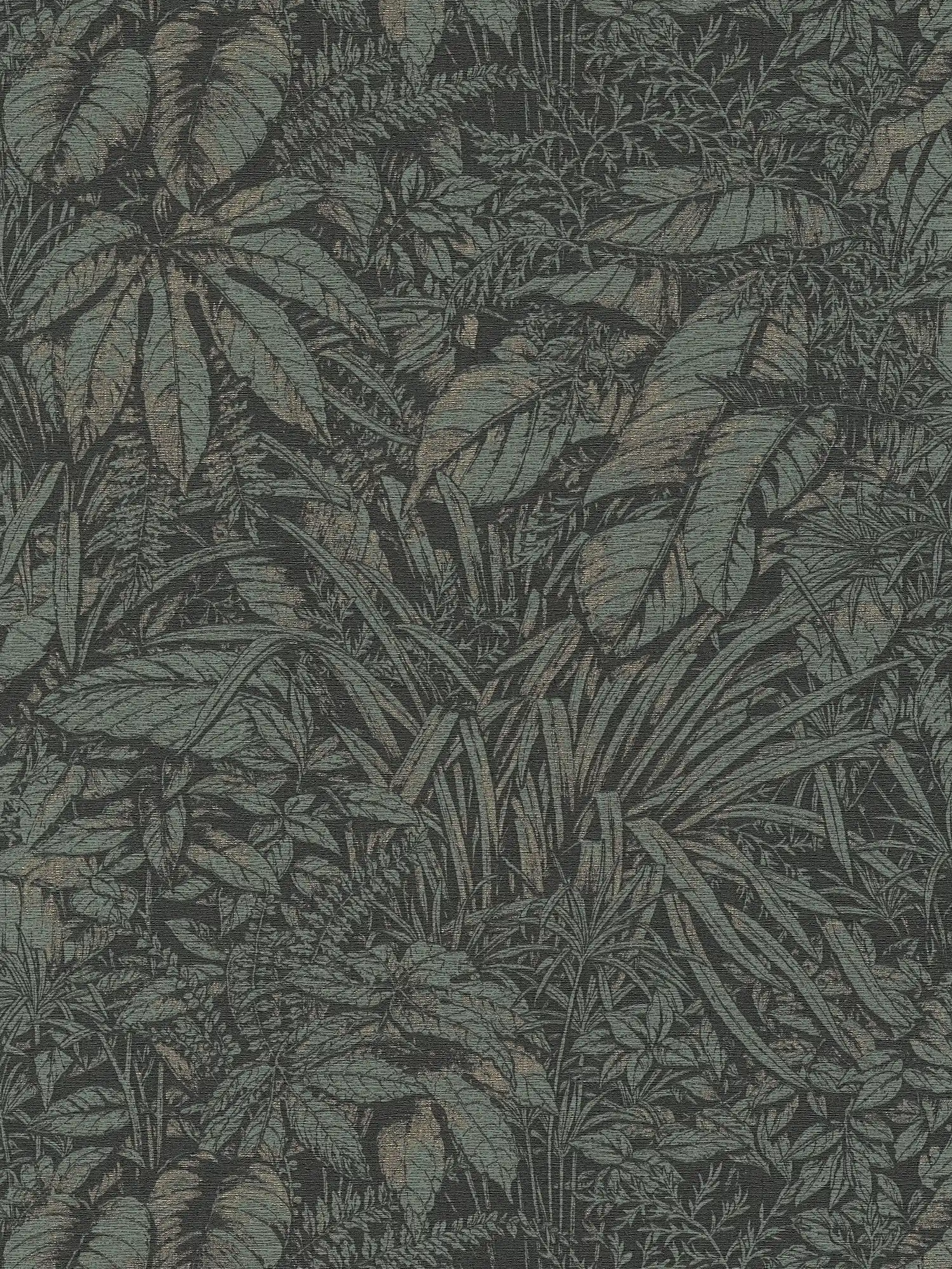 Jungle wallpaper lightly textured - green, black, silver
