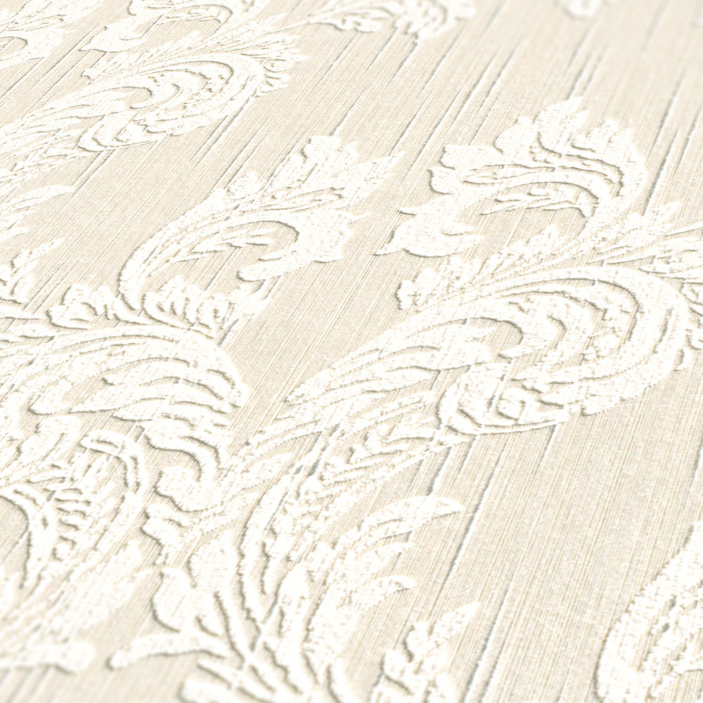             Textured wallpaper with dimensional ornamental vines - cream
        