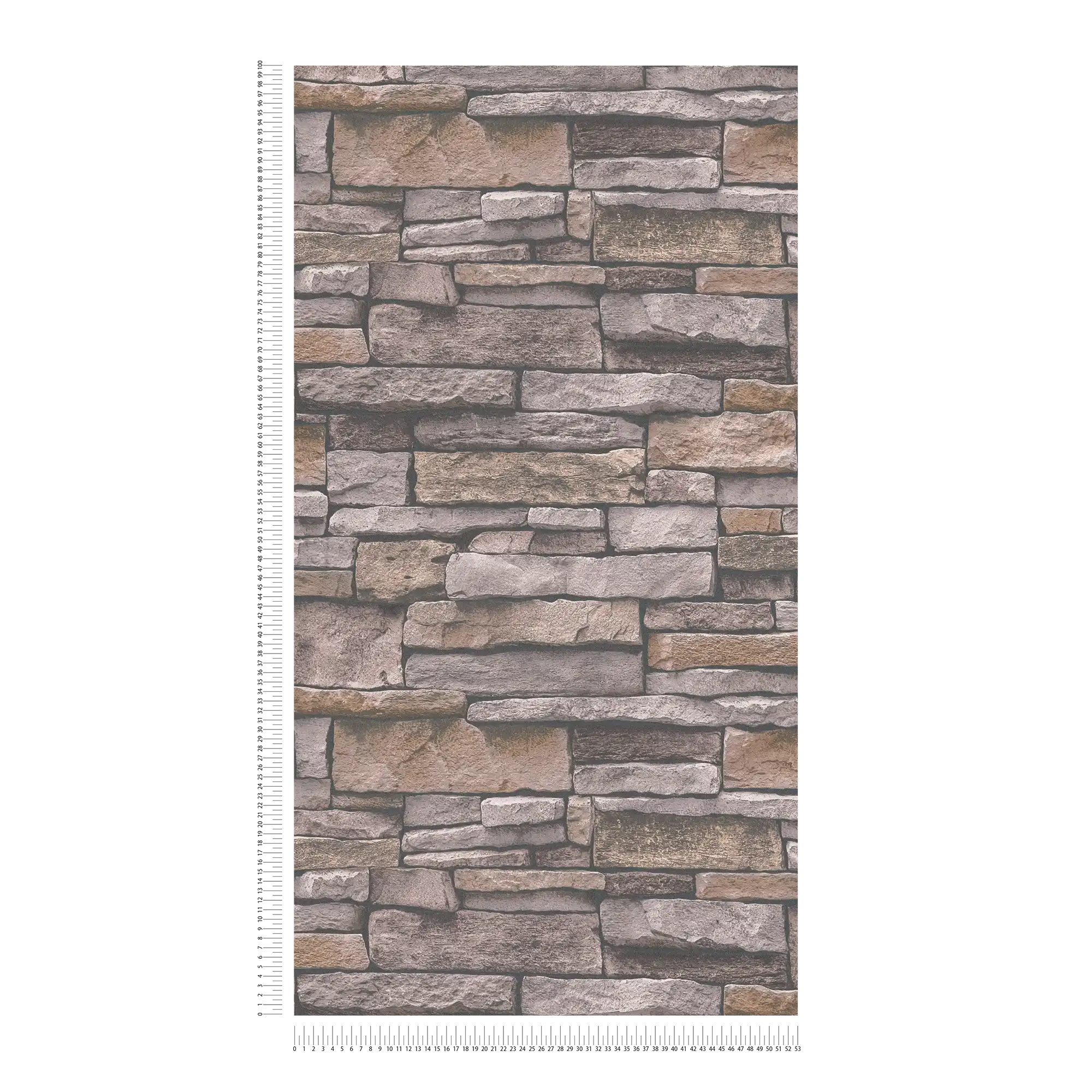             Stone-look non-woven wallpaper with natural stone wall - beige, brown
        