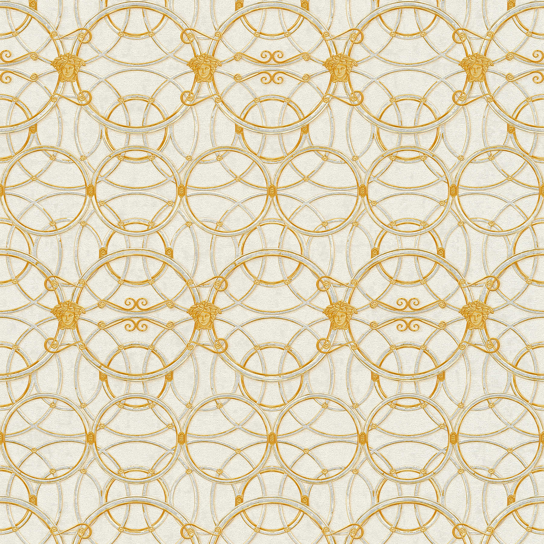         VERSACE Home wallpaper circle pattern and Medusa - gold, cream, white
    