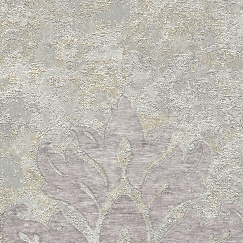             Papier peint avec ornements floraux & effet métallique - beige, gris
        