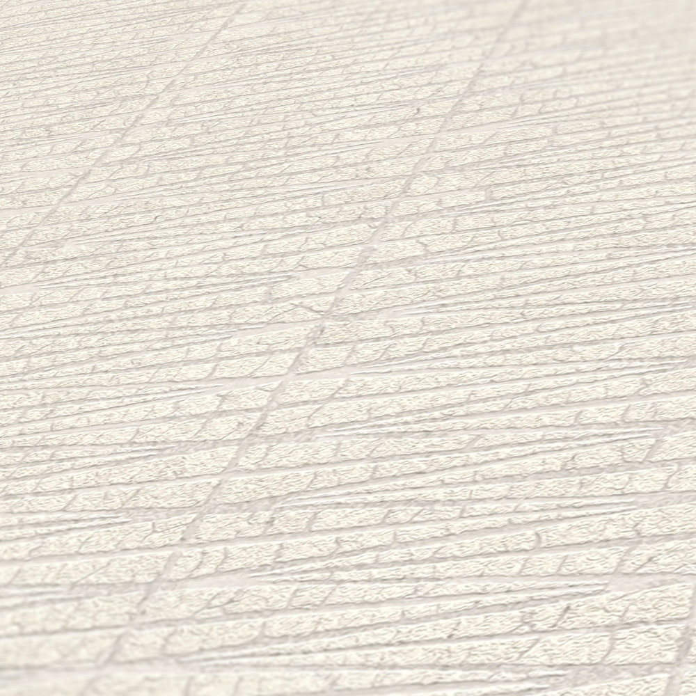             Carta da parati bianco crema con disegno grafico della natura - metallizzata, bianca
        