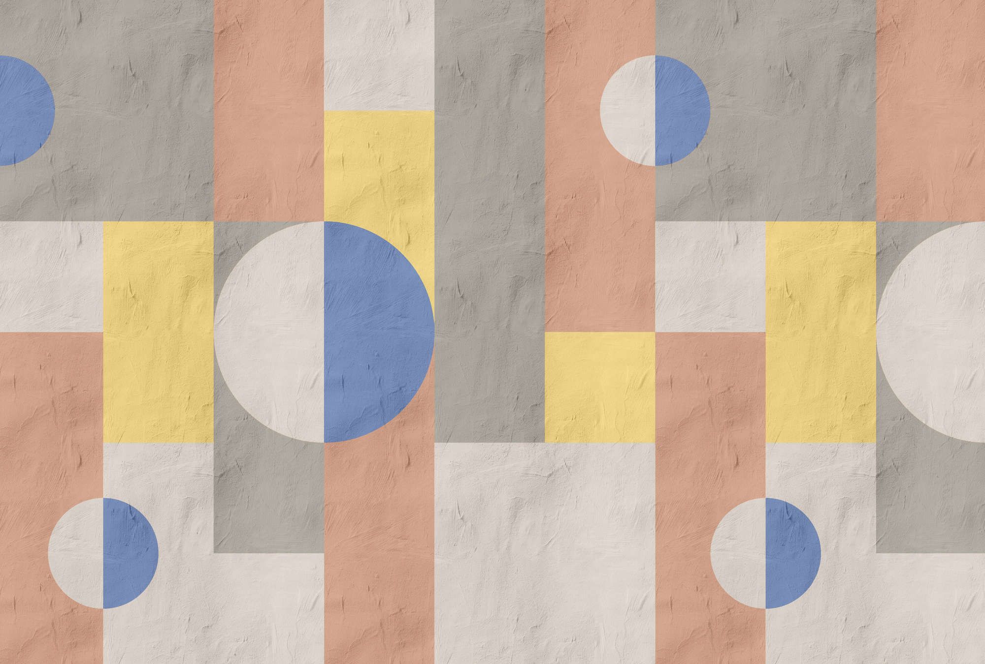             Photo wallpaper »estrella 1« - Graphic pattern in clay plaster look - Blue, yellow, orange | matt, smooth non-woven fabric
        