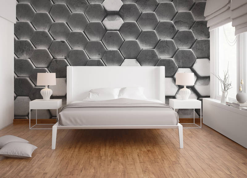             3D Wallpaper with Metallic Pattern - Grey, White
        