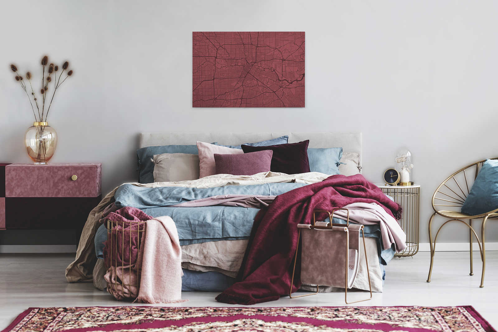             Canvas painting City Map with Street Course | red - 0,90 m x 0,60 m
        