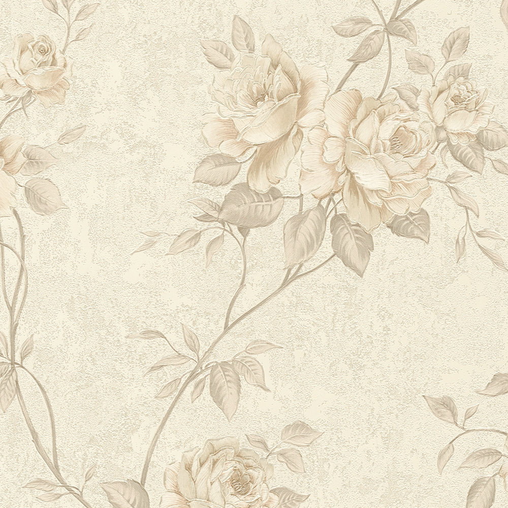             Romantic roses wallpaper with flowers vines - beige, brown, cream
        