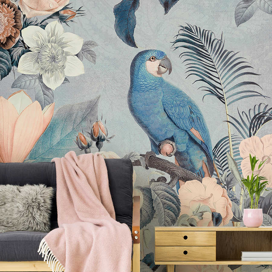         Photo wallpaper parrots rendezvous with flowers design - Green
    