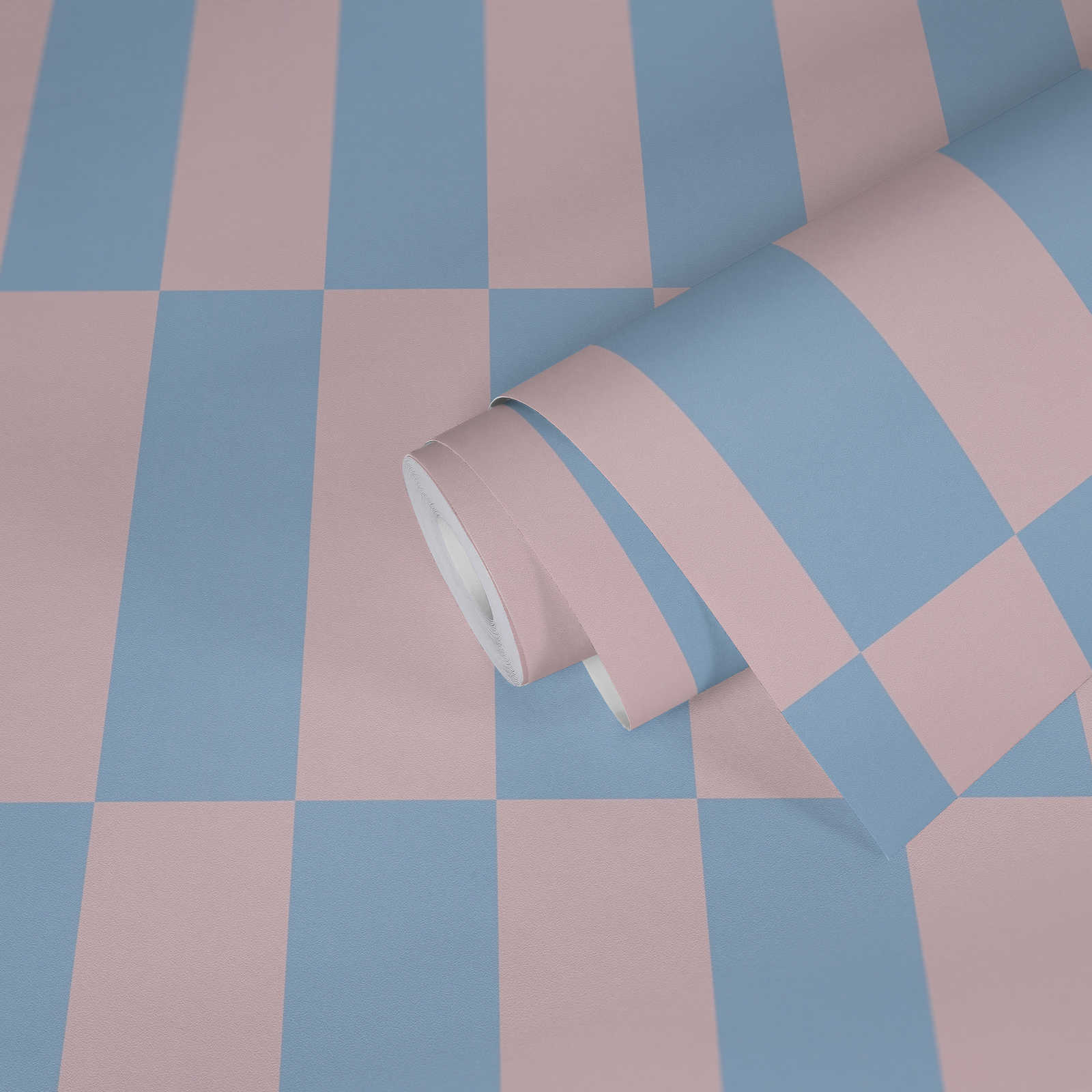             Carta da parati in tessuto non tessuto a quadri grafici bicolore - blu, rosa
        