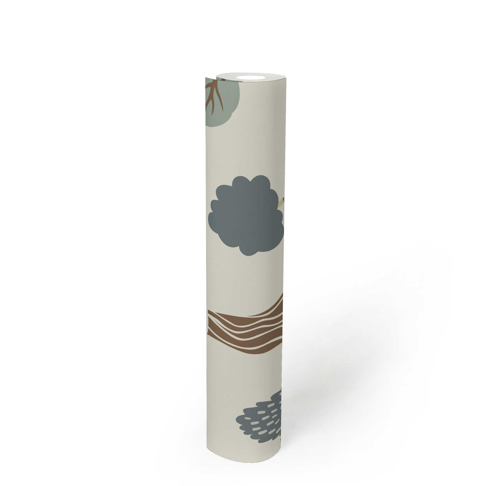             papier peint en papier intissé avec motif minimal de forêt avec des arbres - crème, vert, marron
        