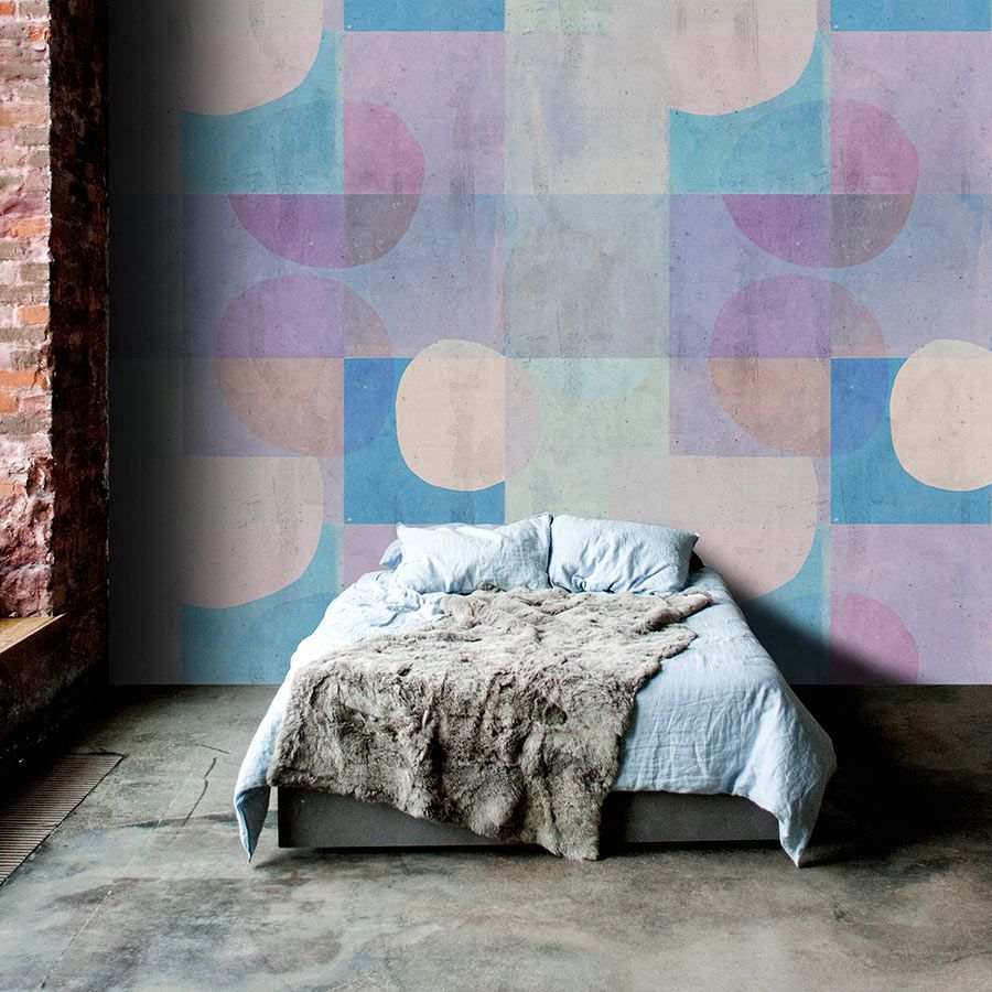 papier peint en papier panoramique »elija 2« - motif rétro imitation béton - bleu, violet | Intissé premium lisse et légèrement brillant
