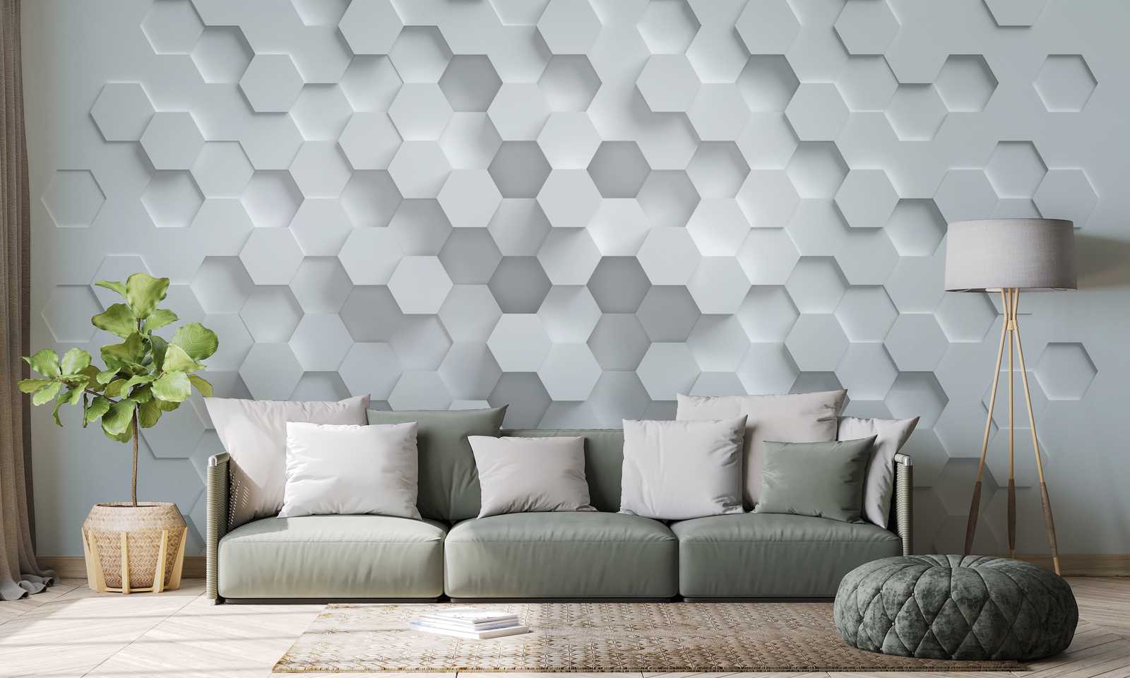             Wallpaper novelty | 3D motif wallpaper with honeycomb pattern, white & grey
        