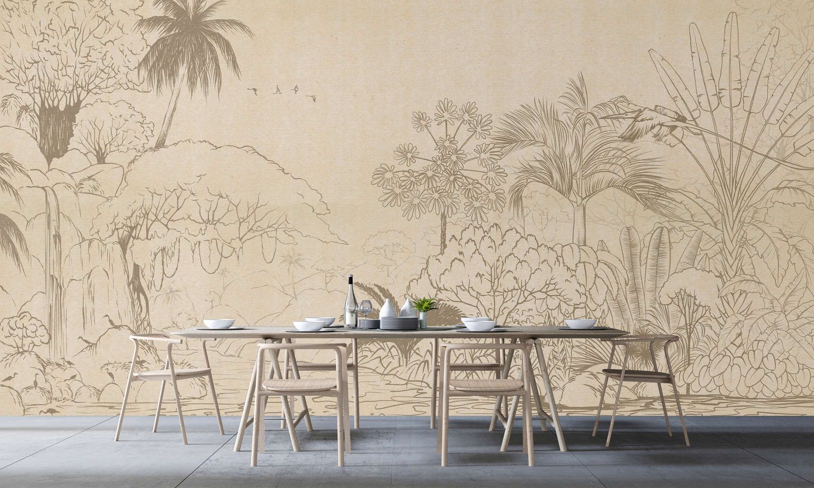             Photo wallpaper »oasis« - Jungle in drawing style with handmade paper look - Smooth, slightly shiny premium non-woven fabric
        