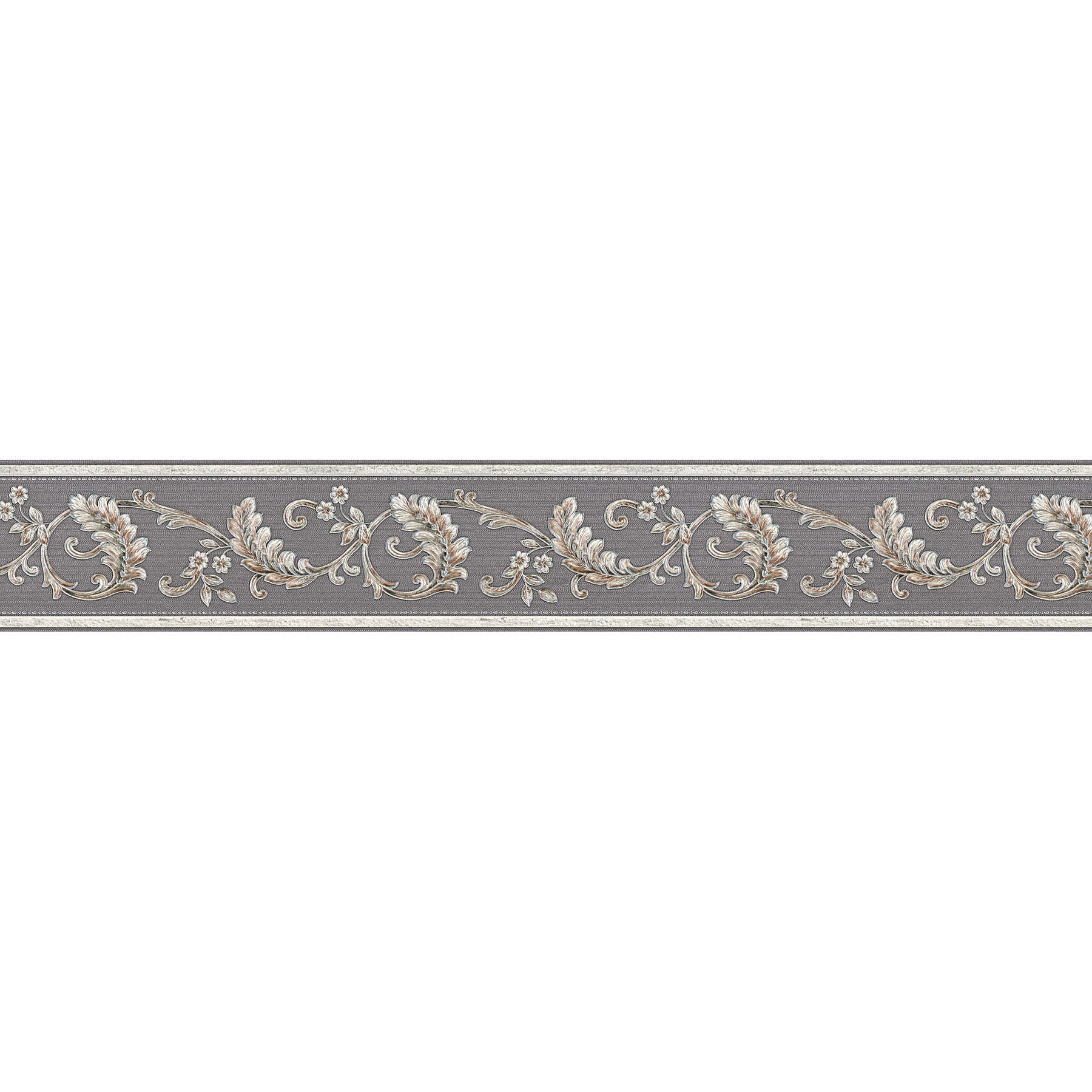 Wallpaper border with metallic effect & ornament design - grey
