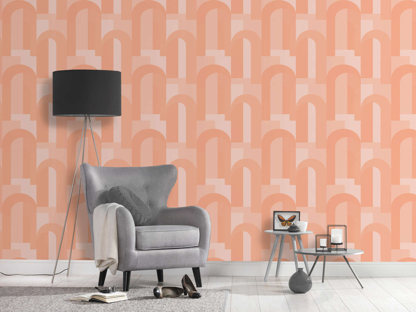             Graphic wallpaper with arch - Orange, Beige
        