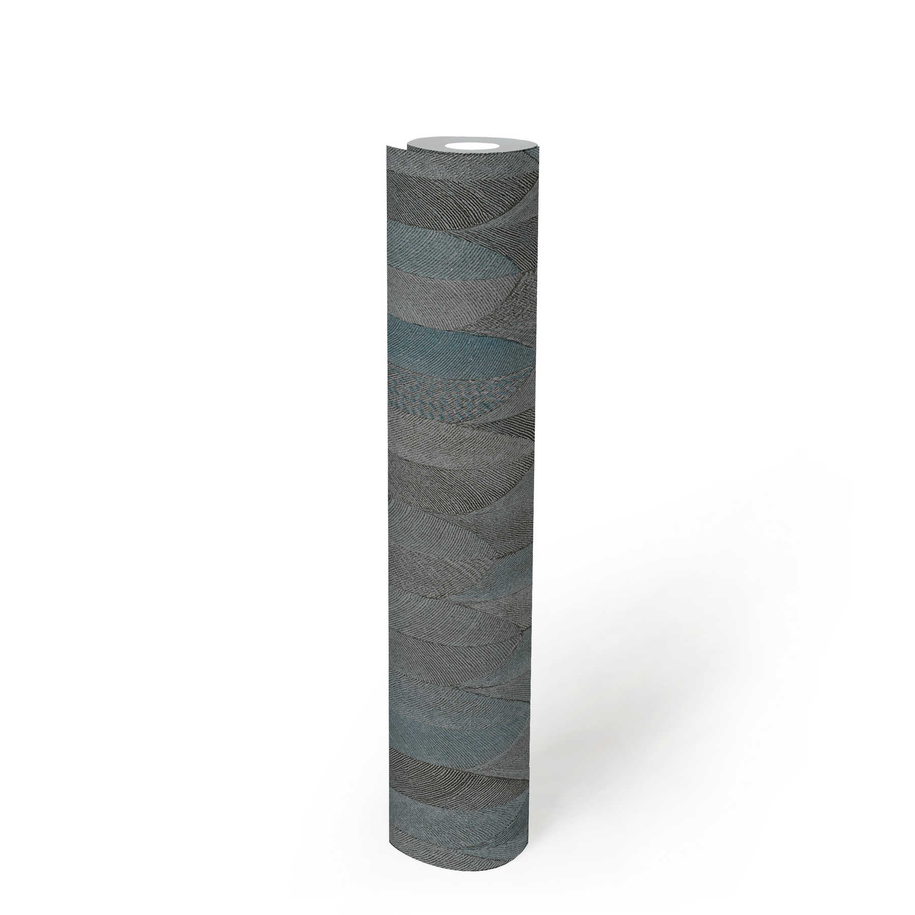             Symetrisch designbehang met metaaleffect - grijs, blauw, zwart
        