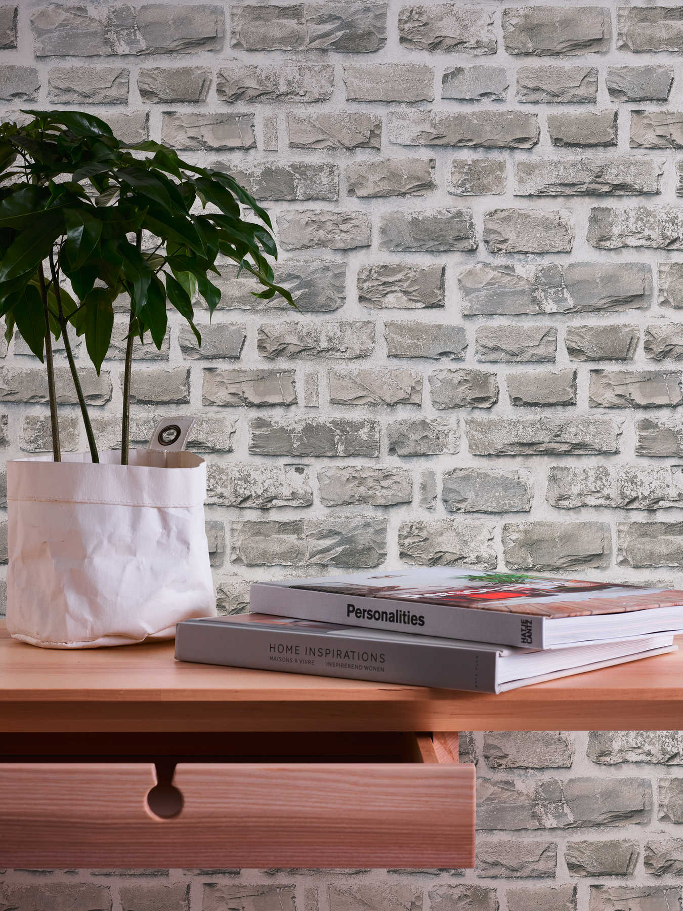             Wallpaper in stone look with quarry stones, natural stone - beige, grey
        