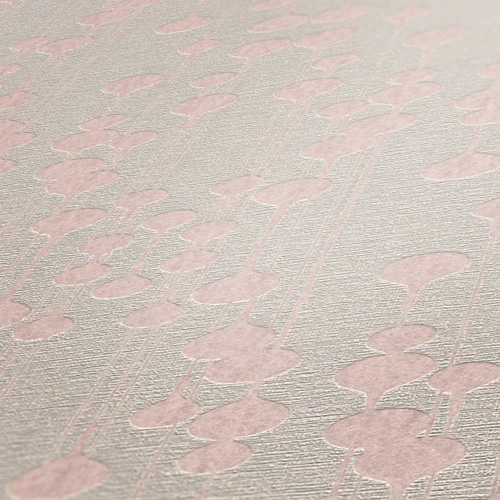             Retro behangpapier vlies, mat & glans effect - beige, roze
        