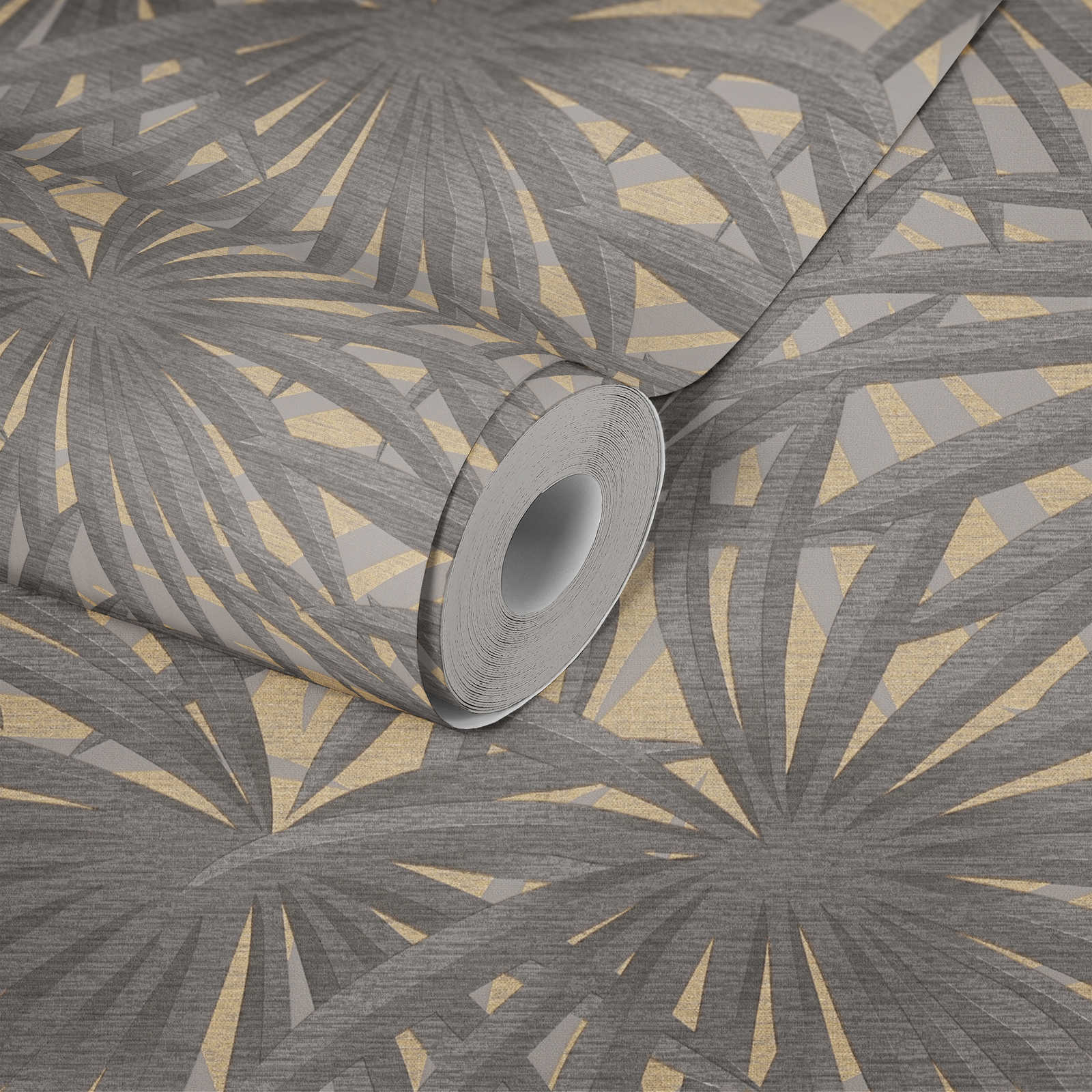             Wallpaper with leaf pattern and metallic accents - grey, metallic
        
