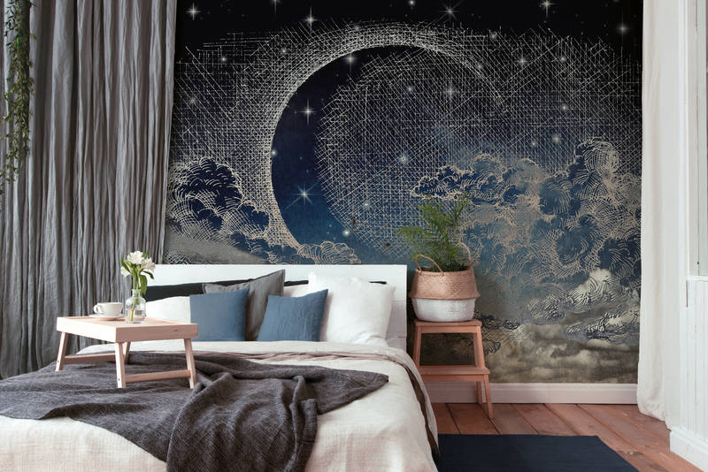             Photo wallpaper night, crescent moon & clouds in comic style - beige, white, blue
        