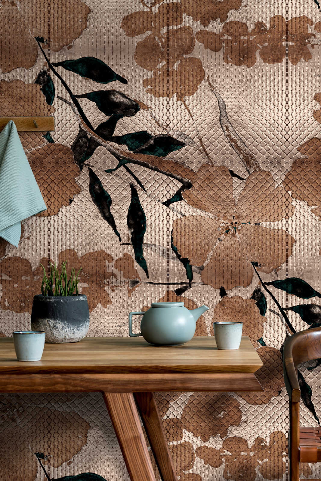             Odessa 2 - metallic wall mural with cherry blossom pattern in copper
        