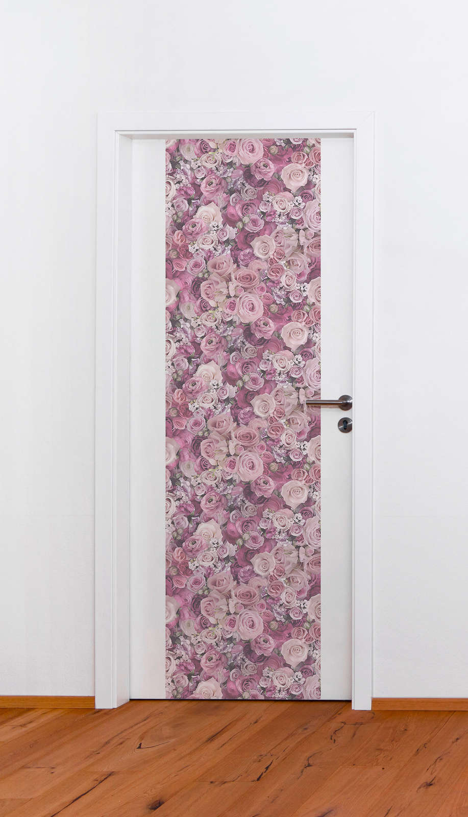             Non-woven wallpaper roses with 3D motif - pink, violet
        