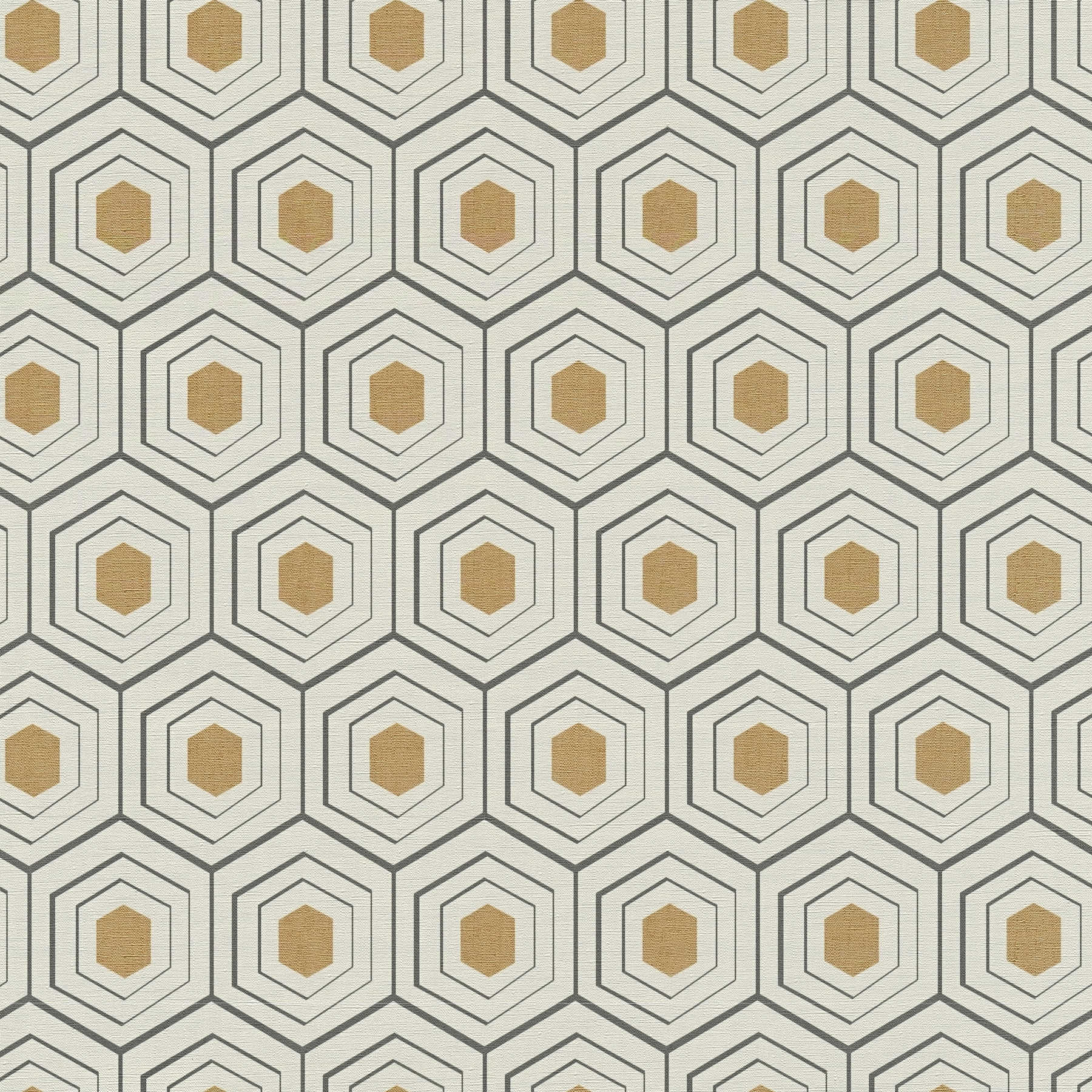         Retro wallpaper 50s honeycomb pattern & metallic accent - beige
    