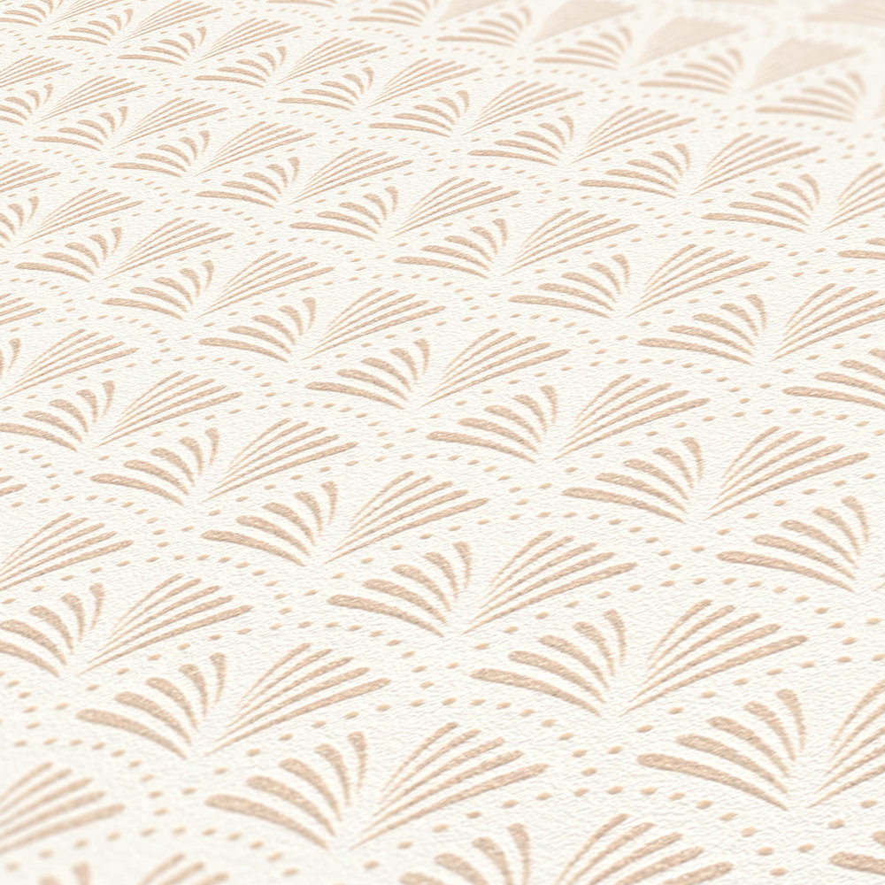             Patroonbehang goud & wit met waaierpatroon & stippen
        