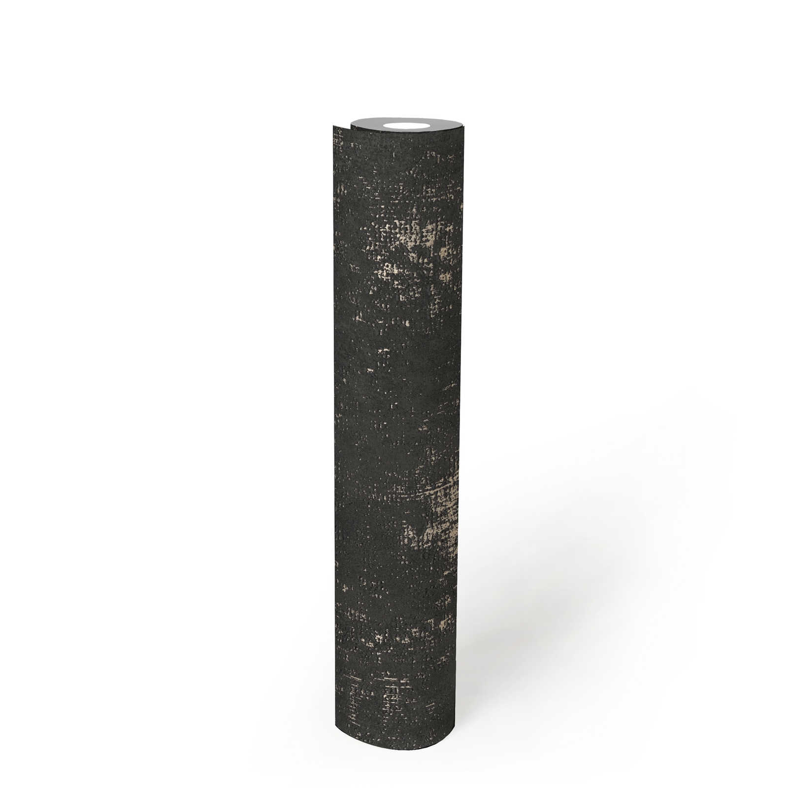             Papier peint noir aspect rustique structuré avec effet métallique
        