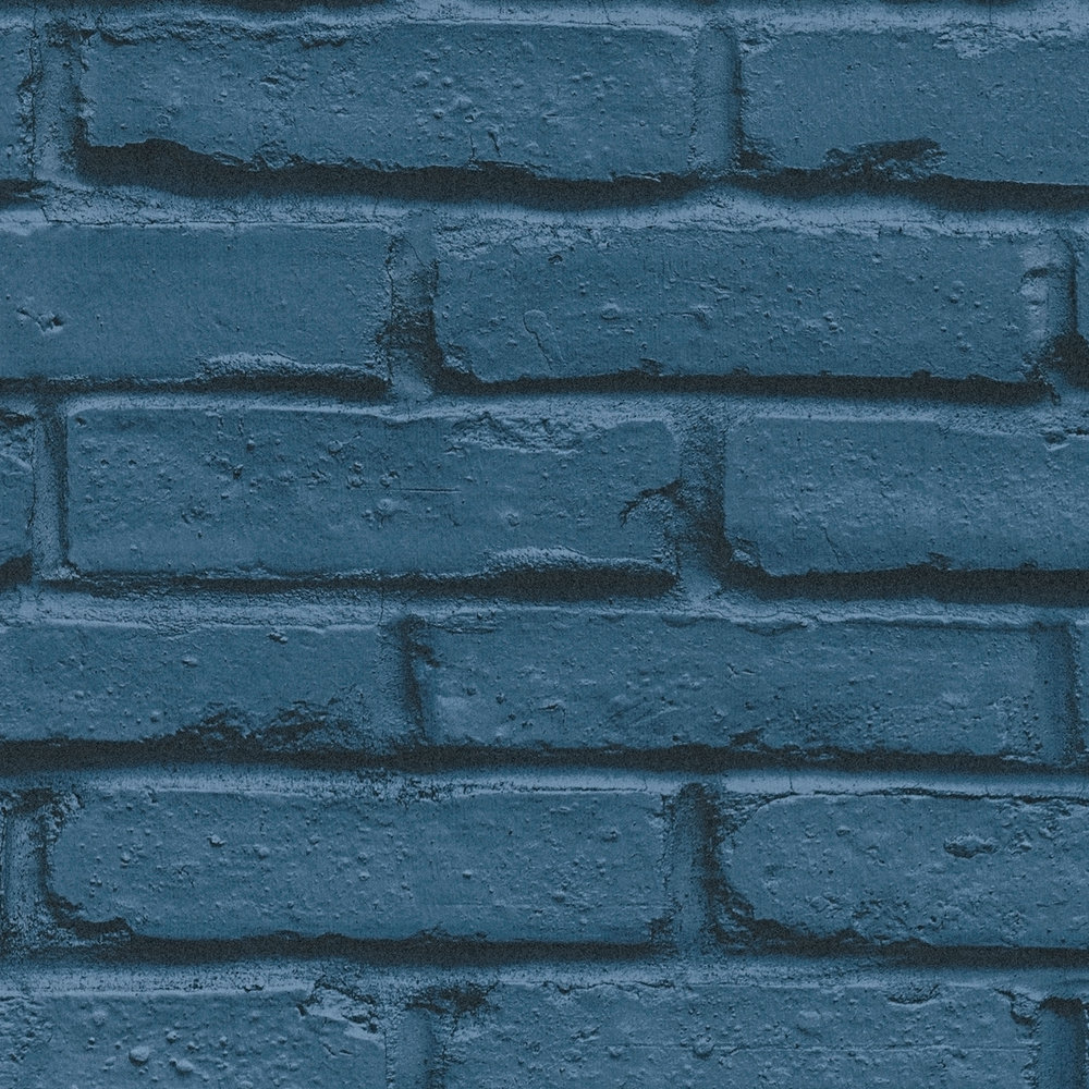             Papel pintado 3D óptica de piedra pared de ladrillo de color - azul
        