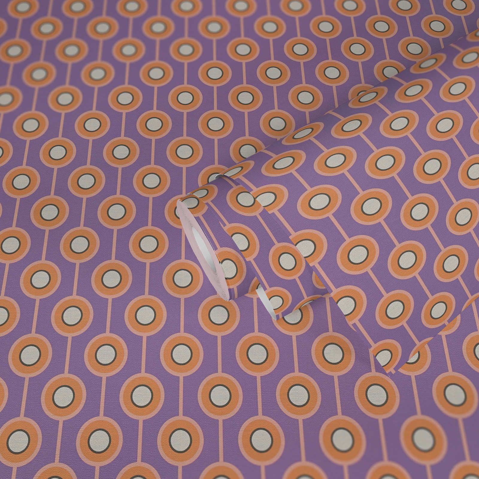             Papel pintado abstracto de círculos en tejido-no-tejido de estilo retro - morado, naranja, beige
        