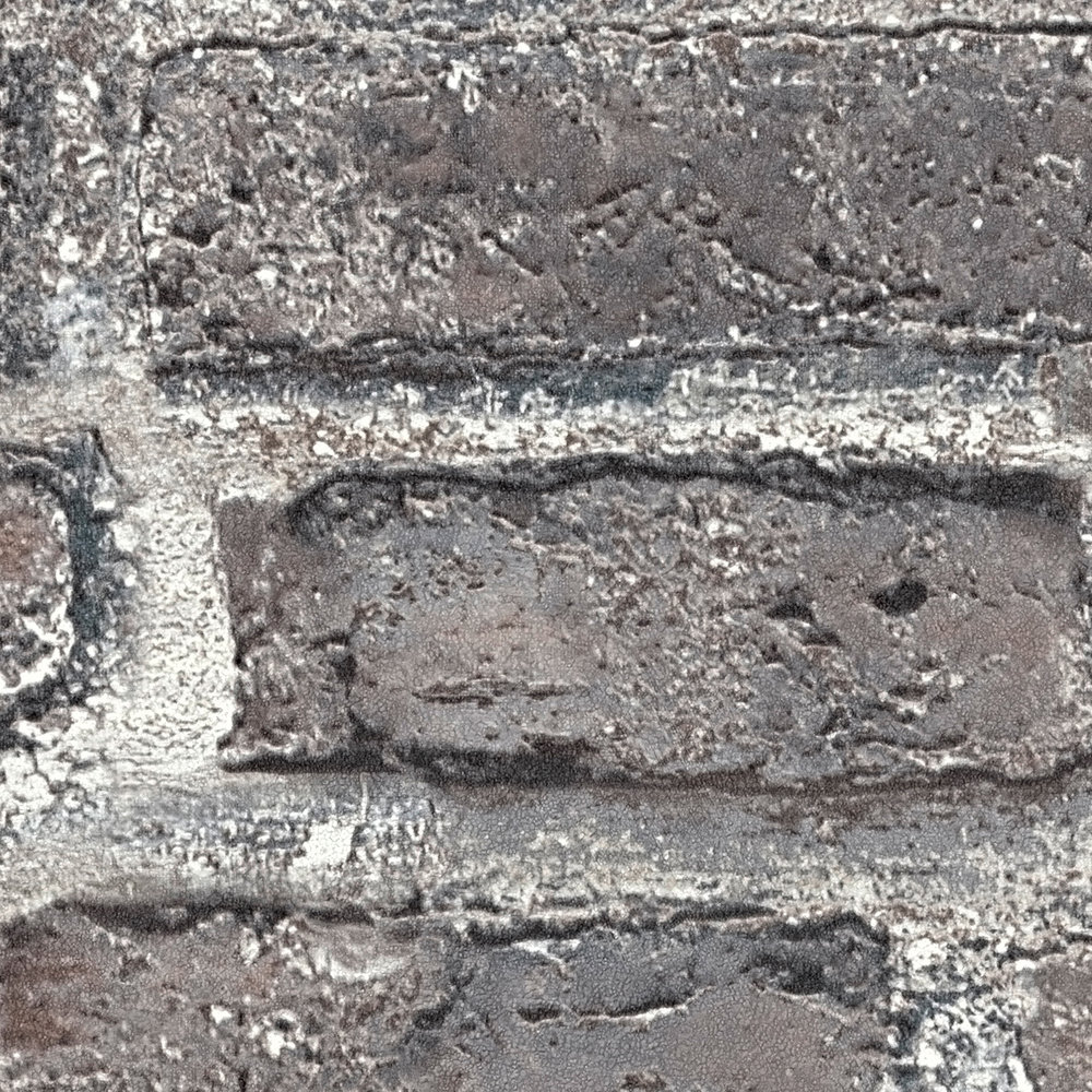             Papel pintado de aspecto de piedra con ladrillos, ladrillo - gris, negro
        