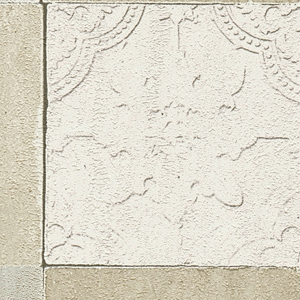             Papier peint carrelage mosaïque orientale - crème, gris
        